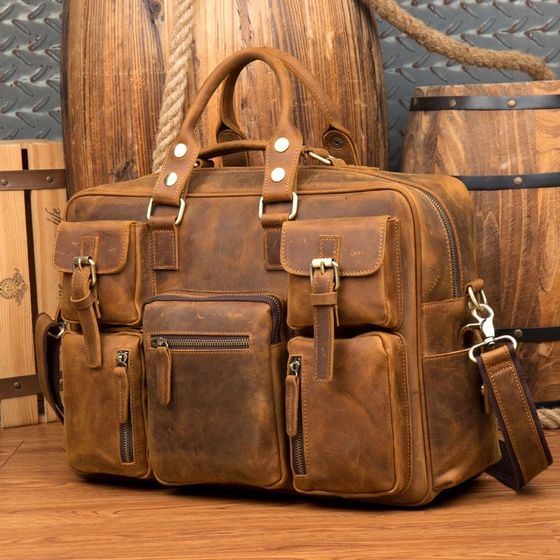 Weekend Essentials Hassle-free Travel Black Cool Leather Mens Weekender Bag Shoulder Travel Briefcase Duffle Bag Light Brown luggage Bag for Men