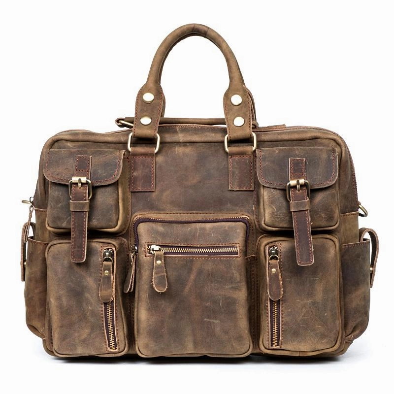 Black Cool Leather Mens Weekender Bag Shoulder Travel Briefcase Duffle Bag Light Brown luggage Bag for Men Compact Frame