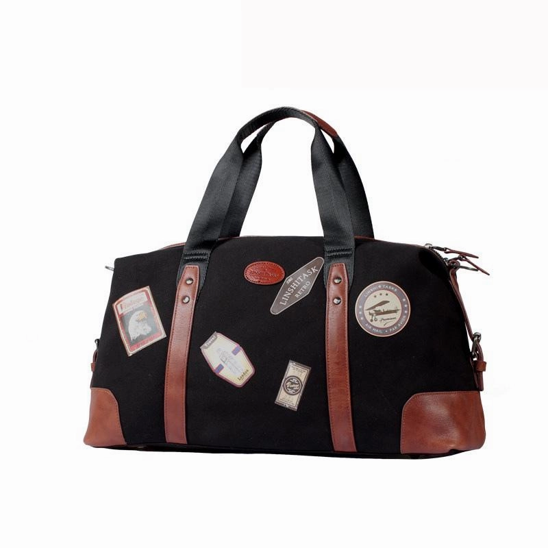 Black Fashion Canvas Mens Travel Bag Weekender Bag Duffle Bag Large Canvas Weekender Bag for Men Church Visit