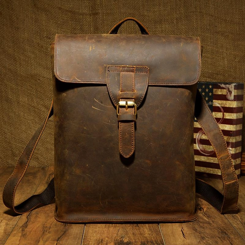 Black Fashion Mens Leather 14-inch Computer Backpack Brown Side Bag Messenger Bag for men Daily Organizer Urban practicality