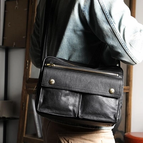 Black Genuine Leather Mens Cool Small Side Bag Messenger Bag Black Courier Bag for Men Compact Everyday Stylish Journey