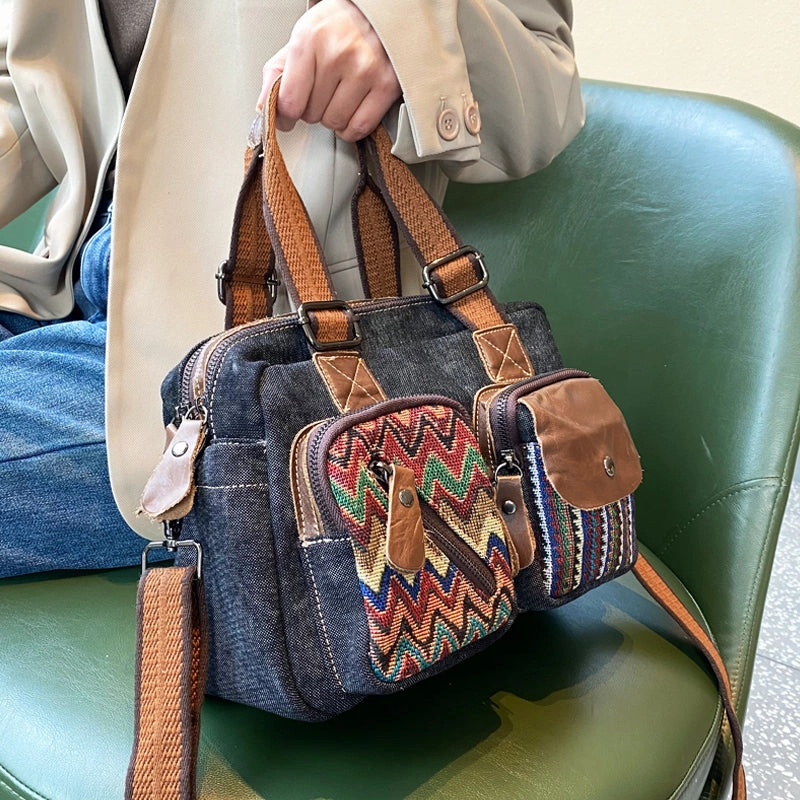 Daily Look Black Gray Canvas Bag Women Black Gray Canvas HandBags Canvas Boho Crossbody Bags Canvas Shoulder Bag