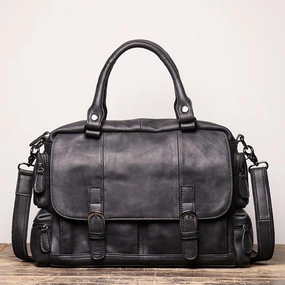 Black Leather Men 14 inches Briefcase Handbag Laptop Handbag Messenger Bag For Men Functional Appeal