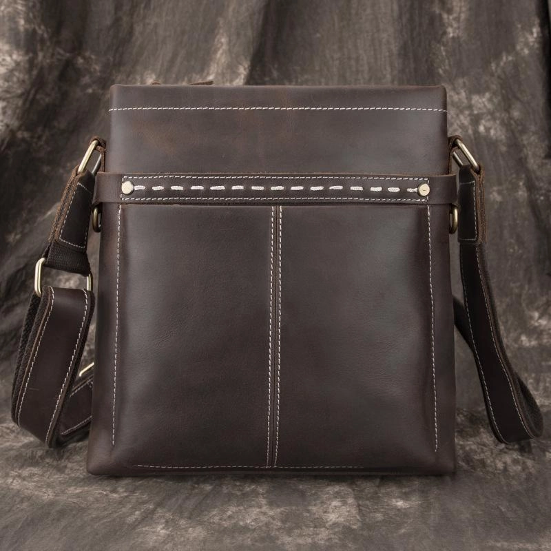 Black LEATHER MEN'S Small Side bag Vertical MESSENGER BAG Courier Shoulder Bag FOR MEN Practical Companion Portable Travel