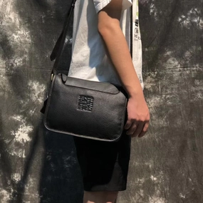 Black LEATHER MENS 10-inch Small Postman Bag SHOULDER BAG SIDE BAG COURIER BAG IPAD MESSENGER BAG FOR MEN Minimal Gear