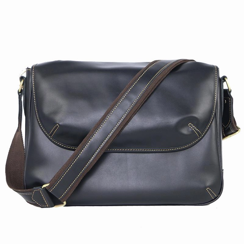 Black Leather Mens Casual 10'' Courier Bags Messenger Bags Dark Coffee Gray Postman Bag For Men Functional Functionality Modern Gear