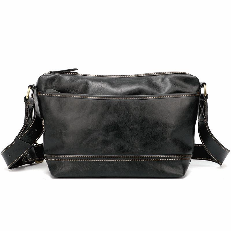 Black Leather Mens Casual 10" Courier Bags Messenger Bag Coffee Brown Postman Bag For Men Outdoor functionality