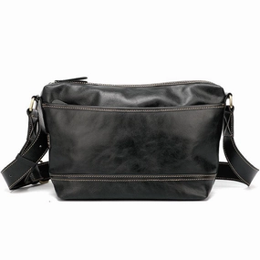 Lightweight Organizer Compact Design Black Leather Mens Casual 10" Courier Bags Messenger Bag Coffee Brown Postman Bag For Men