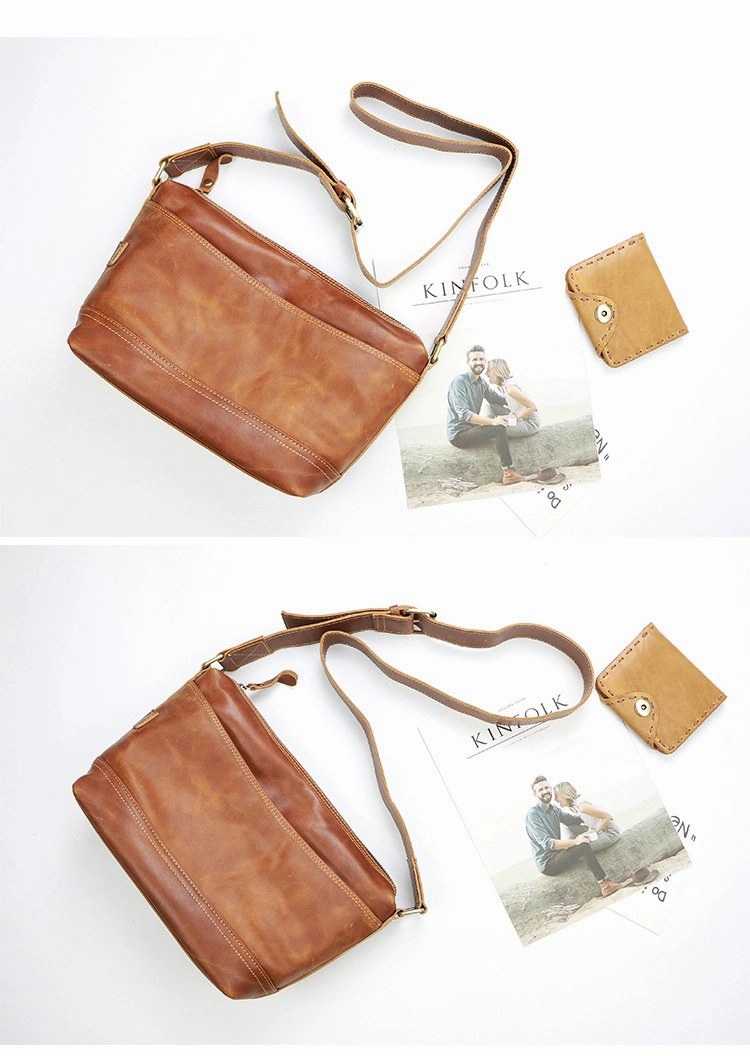 Compact Everyday Black Leather Mens Casual 10" Courier Bags Messenger Bag Coffee Brown Postman Bag For Men