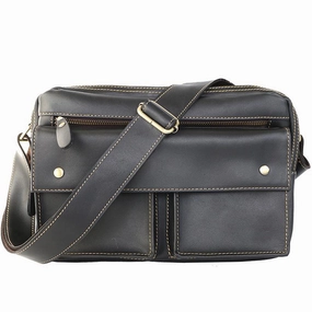 Casual Outfit Black Leather Mens Casual 10" Courier Bags Messenger Bag Small Postman Bags For Men