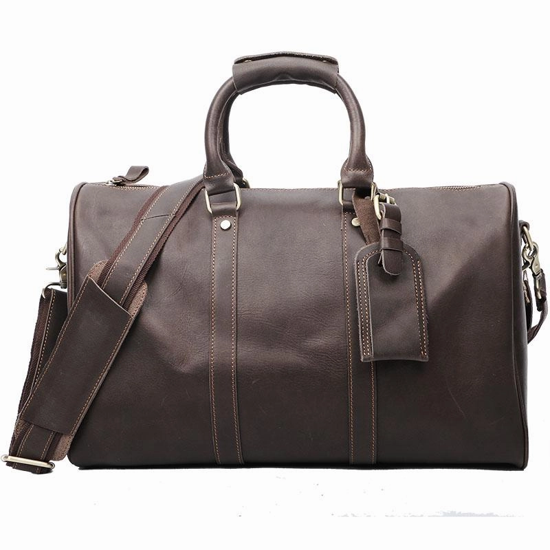 work commute Airport Style Black Leather Mens Casual Large Travel Bags Shoulder Weekender Bag Brown Duffle Bag For Men