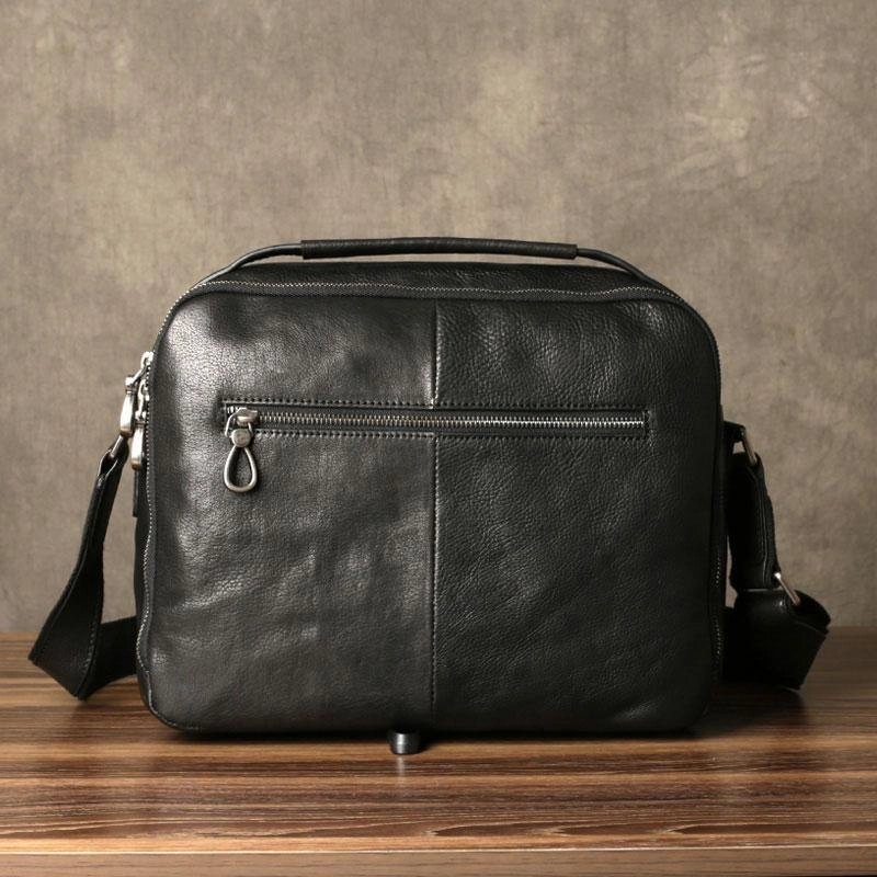 Black Leather Mens Cool Messenger Bags Work Bag Business Bag for men Compact Utility