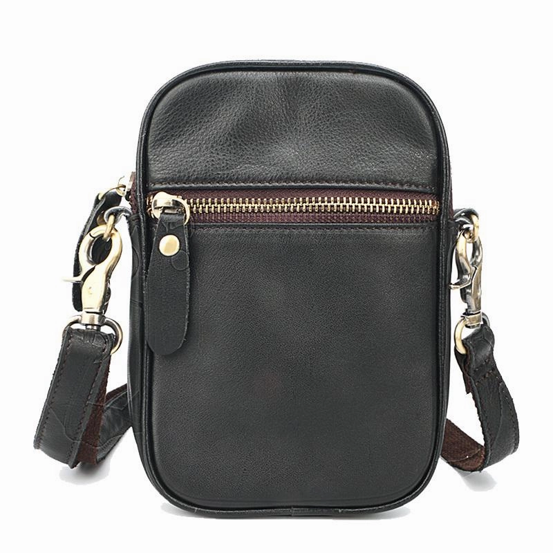 Black Leather Mens Mini Casual Side Bag Messenger Bags Brown Postman Bag For Men Travel Organizer Compact Journey