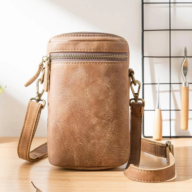 Black Leather Mens MIni Side Bag Messenger Bag Camel Phone Bag Shoulder Bag For Men Comfort Everyday Urban Functionality