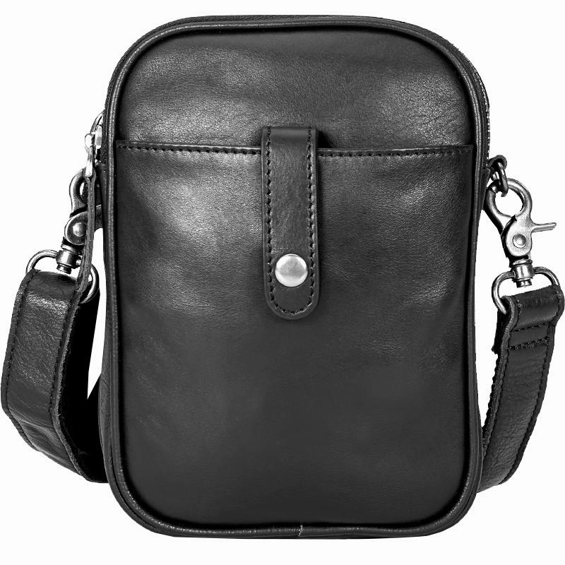 Black Leather Mens Small Belt Pouch Phone Messenger Bag Belt Bag Side Bag for men Fashion Accessory Timeless Function