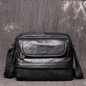 Compact Functionality Black LEATHER MENS Small SIDE BAG COURIER BAG Black Small MESSENGER BAG FOR MEN