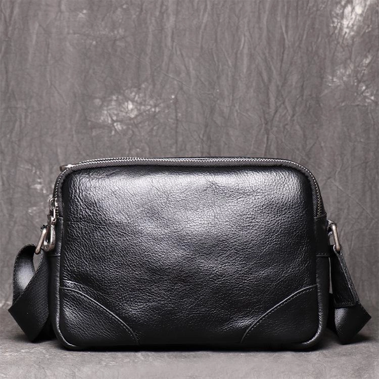 Street Lifestyle Flexible Carry Black LEATHER MENS Small SIDE BAGS COURIER BAG Black MESSENGER BAG FOR MEN