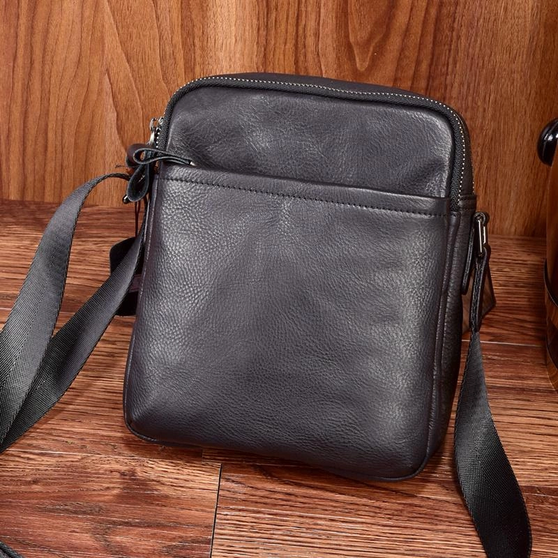 Black Leather Mens Tablet Messenger Bag Small Side Bag Black Shoulder Bag For Men Portable Solution
