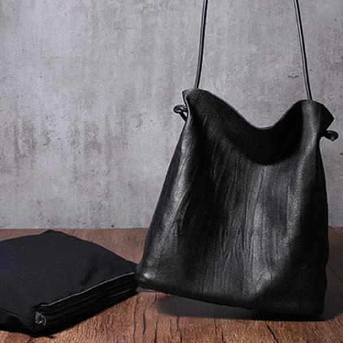 Durable Everyday Use Easy Outfit Addition Black Leather Womens Shoulder Bucket Bag Fashion Barrel Bucket Cross body Bag
