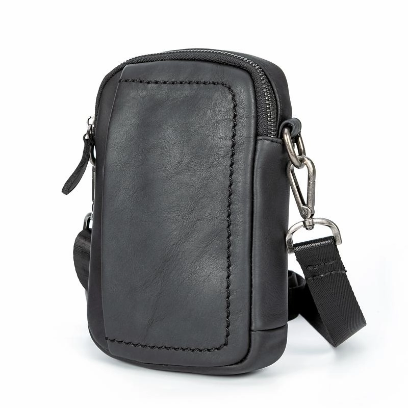 Urban Trend Versatile Organizer Black Mini Leather Mens Side Bag Black Messenger Bags Postman Bag Courier Bag for Men