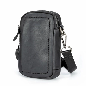 Urban Trend Versatile Organizer Black Mini Leather Mens Side Bag Black Messenger Bags Postman Bag Courier Bag for Men