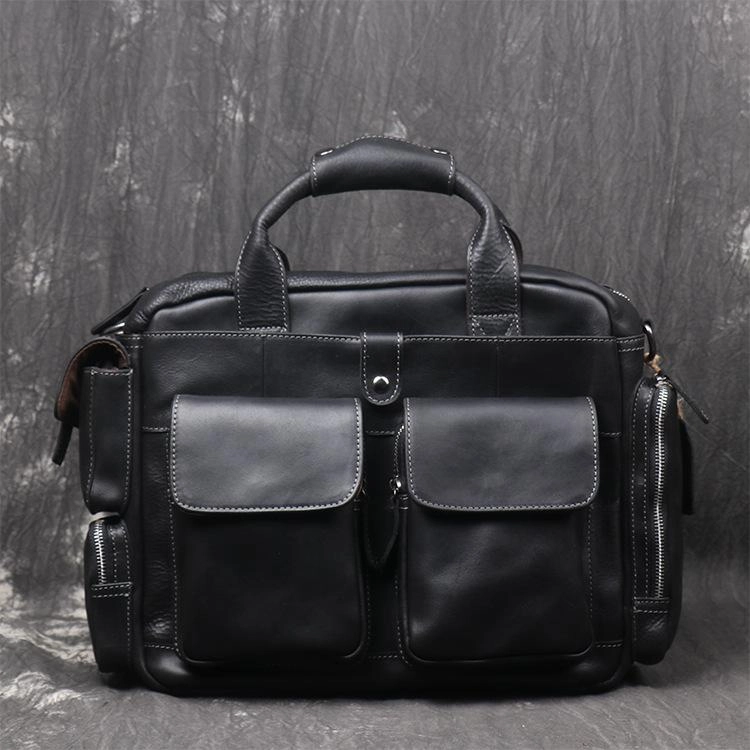 Simple Charm Compact Structure Black Oiled Leather Men's Professional Briefcase 13???? Laptop Handbag Business Bag For Men