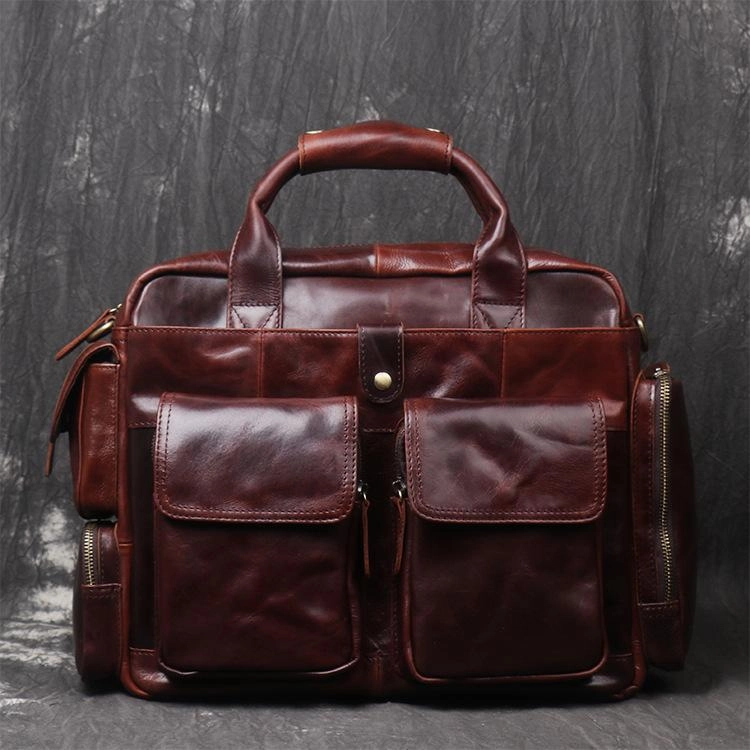 Black Oiled Leather Men's Professional Briefcase 13???? Laptop Handbag Business Bag For Men Outdoor Spirit Outdoor Casual