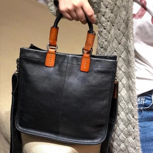 Black Vintage Womens Leather Handbag Brown Small Handbag Tote Shopper Purse Refined Feature Functional crossbody