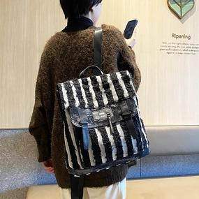 School Life Black$White Denim Backpack Bag Womens Denim Backpack Purse light texture