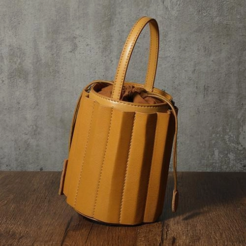 Black Womens Leather Bucket Handbag Womens Barrel Purse Small Bucket Shoulder Purse Casual carry bag Pastel Blue