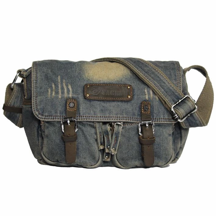 Blue Denim Mens Casual 10 inches Messenger Bag Jean Small Postman Bag Courier Bag For Men Smart Travel