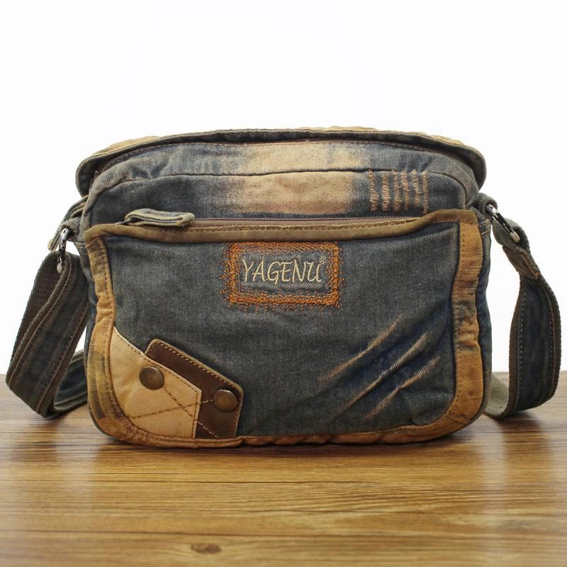 Trendy Design All Season Blue Denim Mens Casual Small Messenger Bag Jean Postman Bag Courier Bag For Men