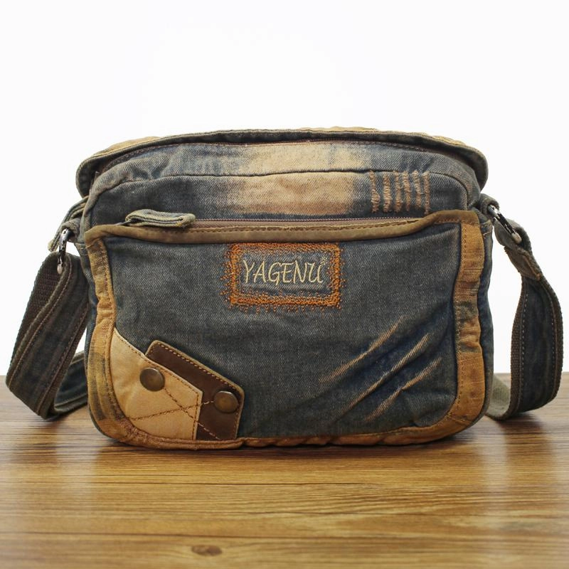 Light Carry Versatile Use Blue Denim Mens Casual Small Messenger Bag Jean Postman Bag Courier Bag For Men