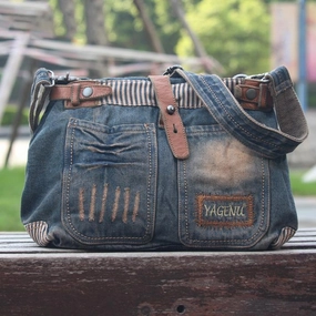 Travel Utility Minimal Look Blue Denim Mens Casual Small Messenger Bags Jean Postman Bag Courier Bag For Men