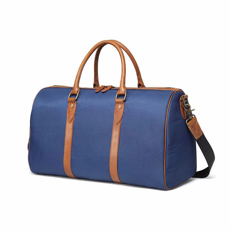 Extra Storage Breathable frame Blue Nylon Leather Mens Travel Bag Weekender Bag Sports Shoulder Bag Large Travel Bag for Men