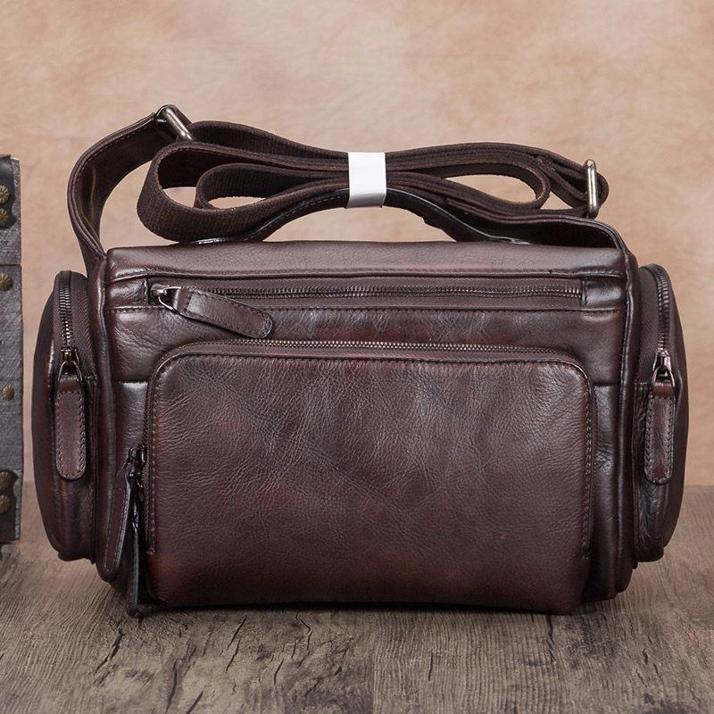 Blue VIntage Mens Leather Small Messenger Bag Tan SIde Bag Brown Courier Bag for Men Casual Everyday