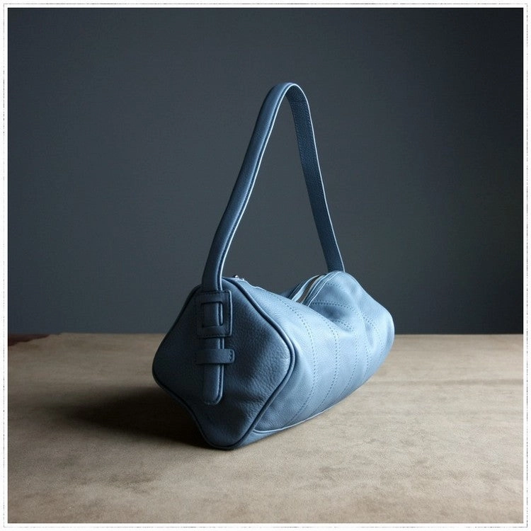 Lightweight Bag Travel Outfit Blue Womens Leather Barrel Shoulder Handbag Womens Fashion Barrel Blue Handbag Purse Blue Handbag Shoulder Purse for Ladies