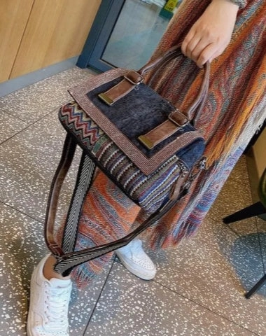 Compact Size Boho Handbag Boho Crossbody Bag Women Gray Canvas Ladies Handbags Canvas Boho Shoulder Bag