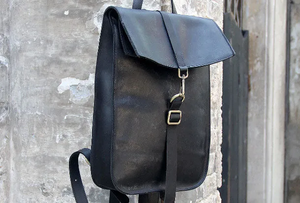 Sporty Look Smart Traveler Handmade Leather cute backpack bag shoulder bag black women leather purse