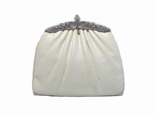 Contemporary Edge Sequin Finish Judith Leiber White Lizard  and  Swarovski Evening Bag