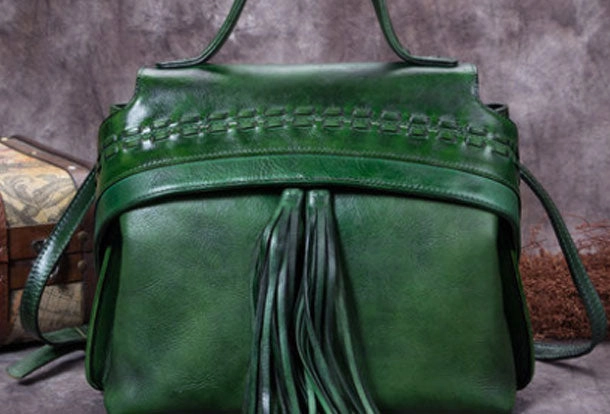 Smart Line Genuine Leather Handbag Vintage Tassel Crossbody Bag Geometric Shoulder Bag Purse For Women