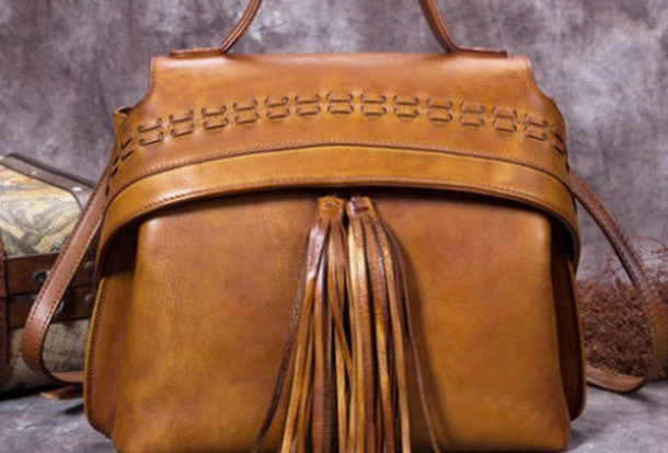 Genuine Leather Handbag Vintage Tassel Crossbody Bag Geometric Shoulder Bag Purse For Women Modern innovation