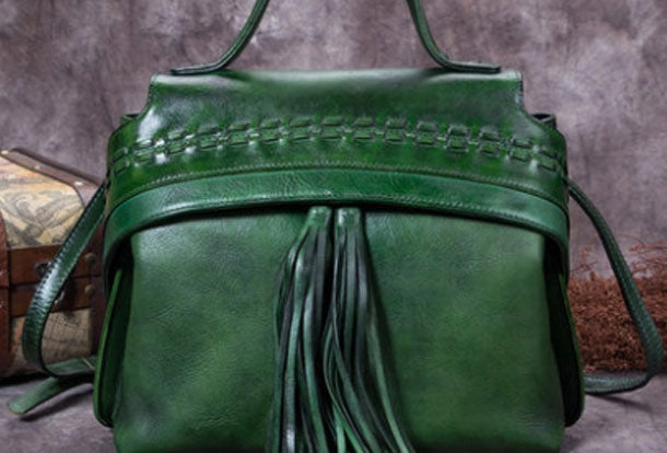 Durable Texture Outdoor Comfort Genuine Leather Handbag Vintage Tassel Crossbody Bag Geometric Shoulder Bag Purse For Women