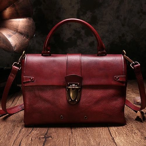 Smart Organization Vintage Womens Purple Leather Satchel Handbags Purse Shoulder Crossbody Bags for Ladies