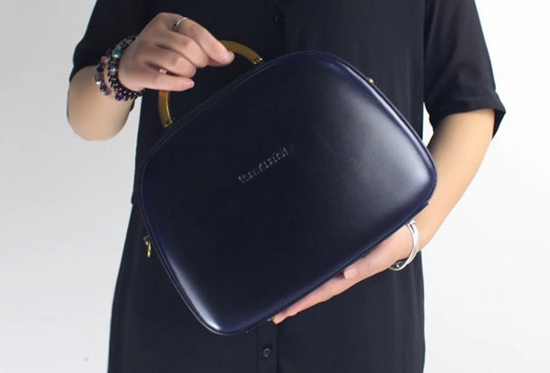 Campus Fashion Sleek Aesthetic Genuine Leather Round Bag Handbag Purse Shoulder Bag for Women Leather Crossbody Bag