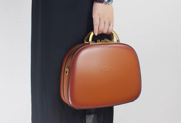 Evening Dinner Genuine Leather Round Bag Handbag Purse Shoulder Bag for Women Leather Crossbody Bag