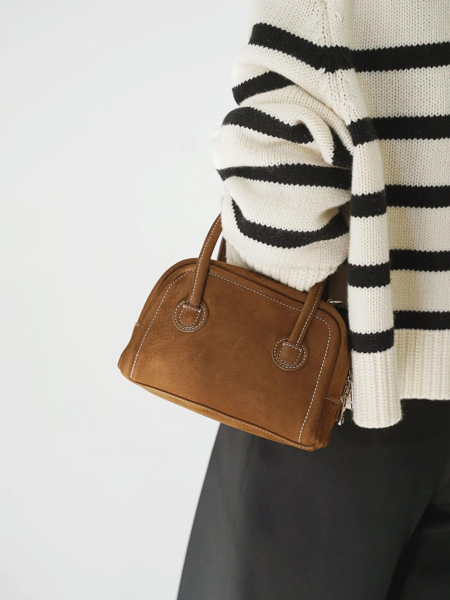 Classic Everyday Boston Mini Cowhide Suede Square Shoulder Bag