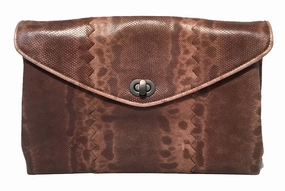 Bottega Veneta Brown Lizard Leather Clutch Sustainable Choice Special Event