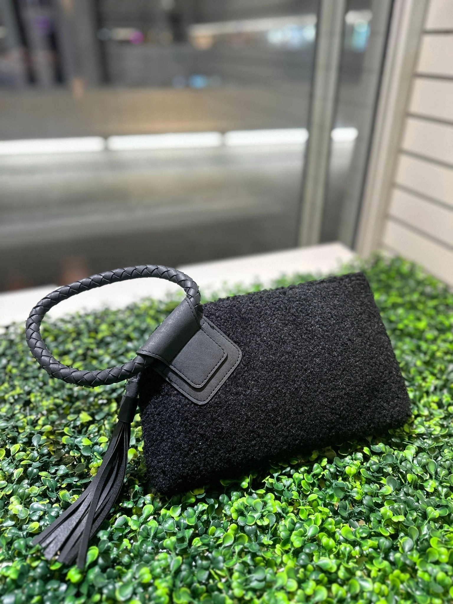 BP204SH Sherpa Cuff Handle Tassel Wristlet/Clutch Outdoor Ready Modern Carry