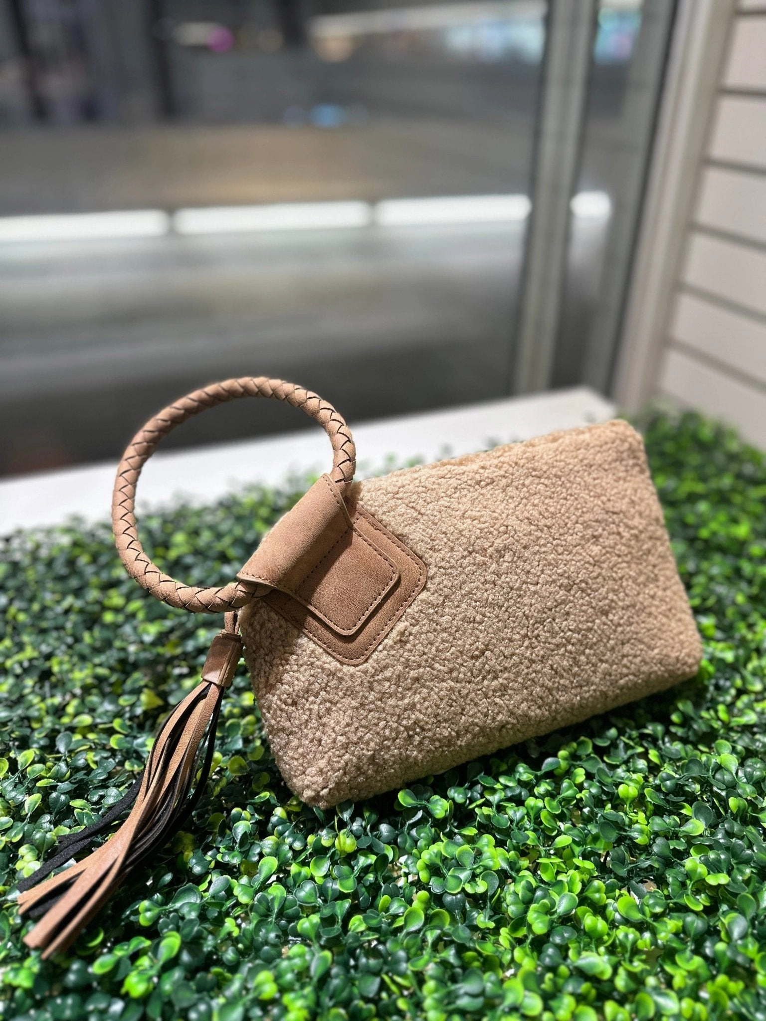 and Minimalist credit card pouch. BP204SH Sherpa Cuff Handle Tassel Wristlet/Clutch